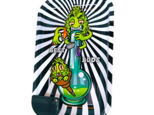 Best Buds Smoke Me Large Metal Rolling Tray with Magnetic Grinder Card Tálca