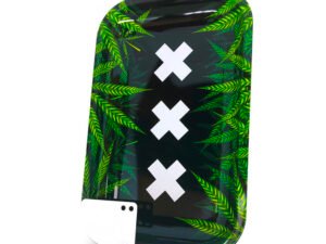 Best Buds XXX Amsterdam Large Metal Rolling Tray with Magnetic Grinder Card